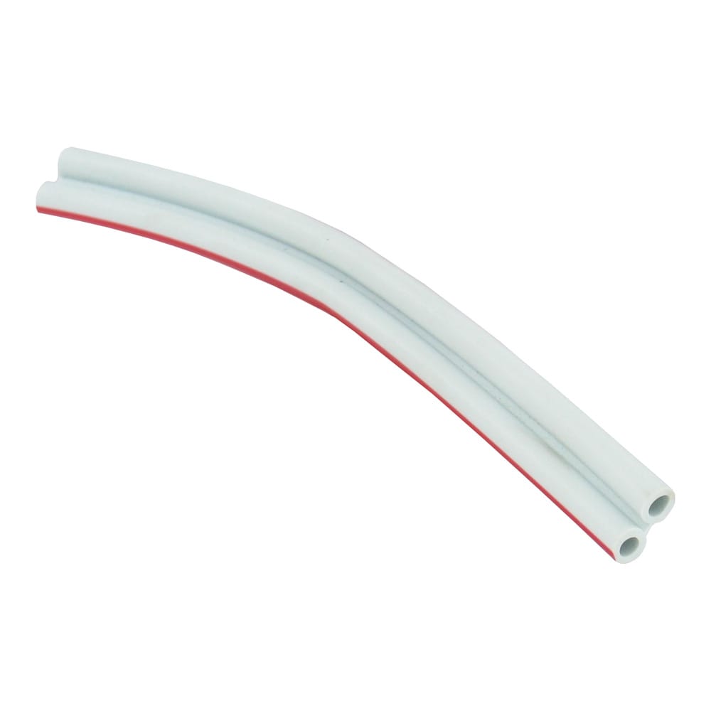 Flexible double column plastic tubing, lt. grey, with red color code stripe, 1/8" ID, lengths to 750 ft, per ft.