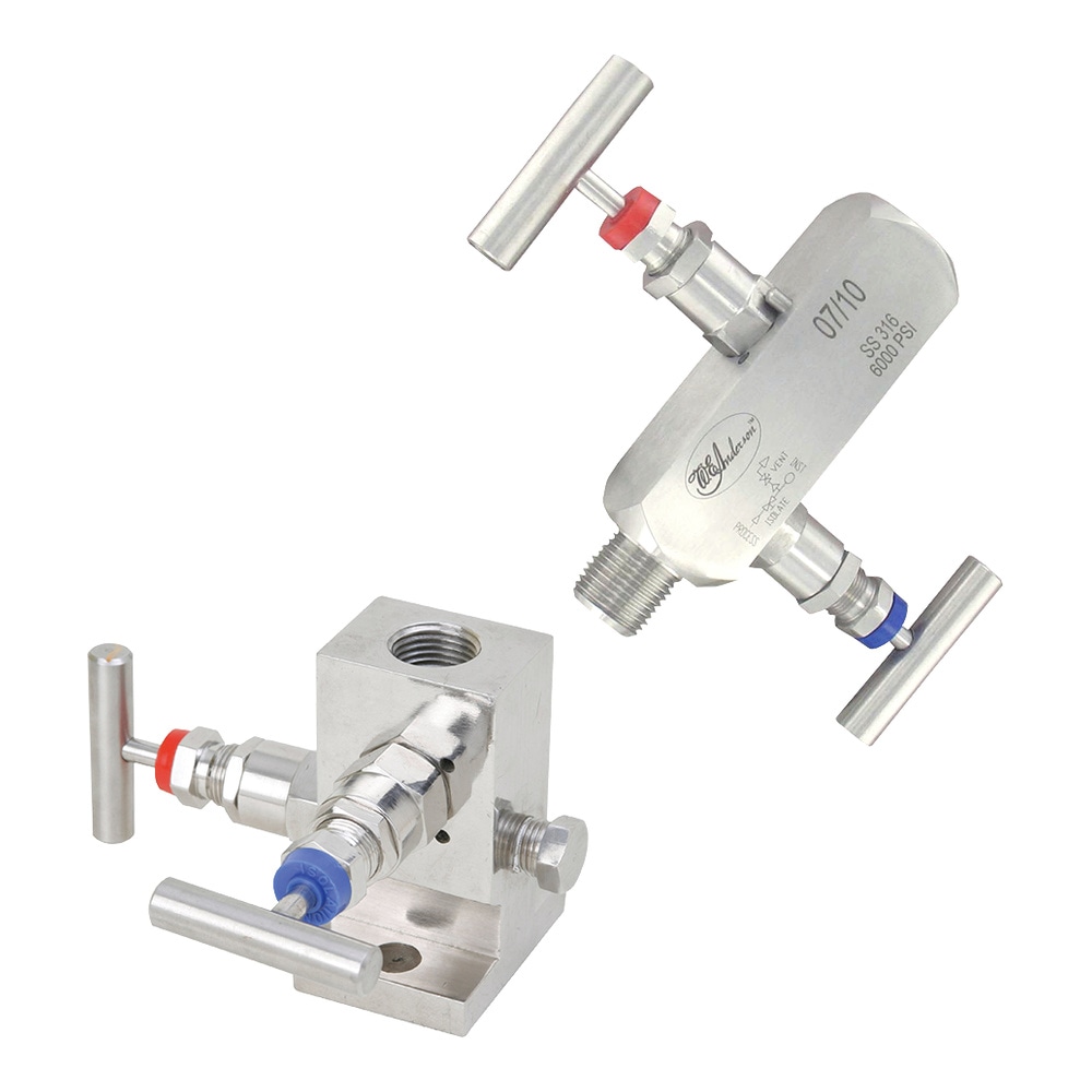 2-Valve Block Manifold, 316 SS, for Oil/Water/Chemicals, Direct Mount