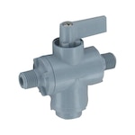 3-Way Shut-Off Valve, Gray PVC, Buna-N Seals, 125 psi, 140 °F Max Temp