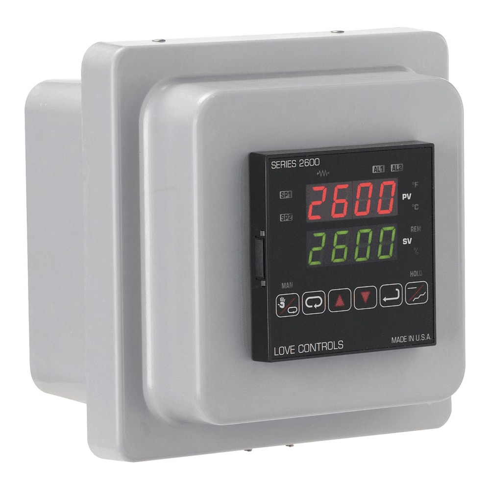 Weatherproof enclosure, type 4X, control direct panel mounts in the front of the enclosure.