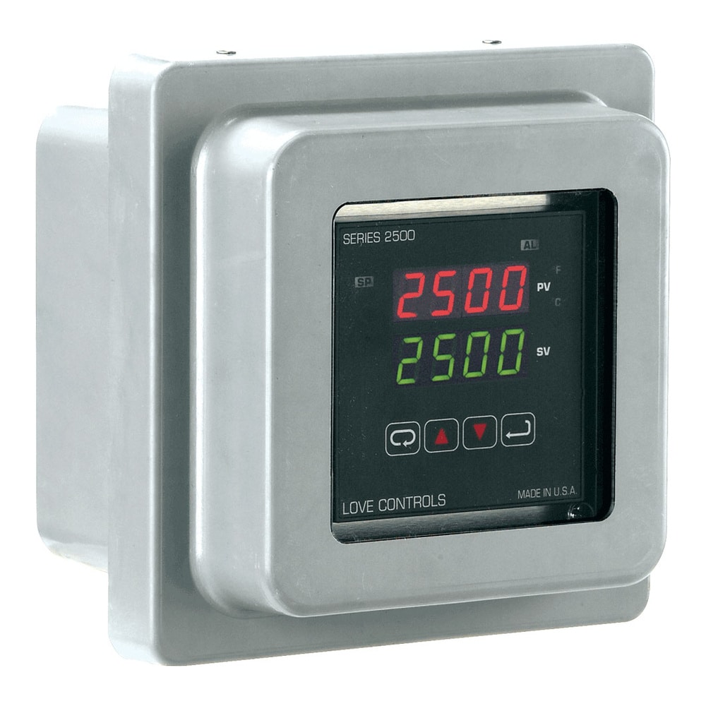 Weatherproof enclosure, type 4X, clear plastic window with rear panel for mounting the control inside the enclosure.