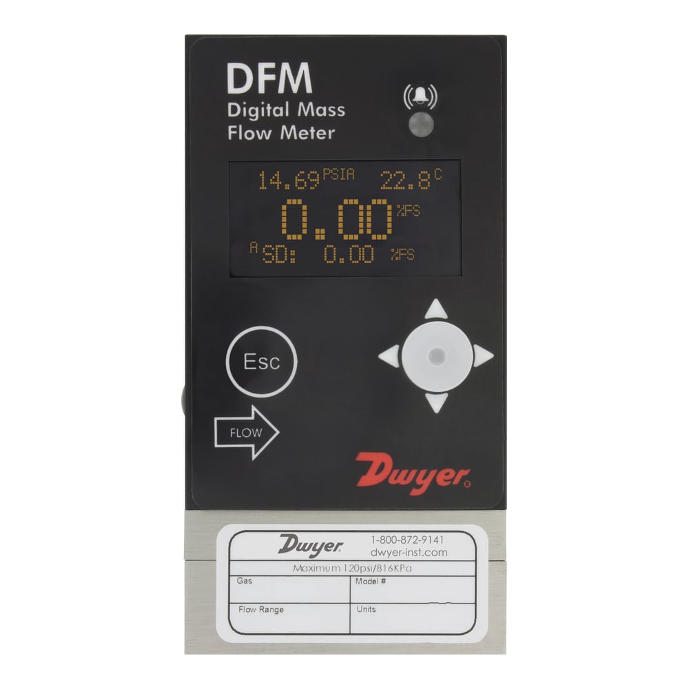 Digital Flow Meter - Mass/Volumetric Gas Flow, OLED, NIST Traceable