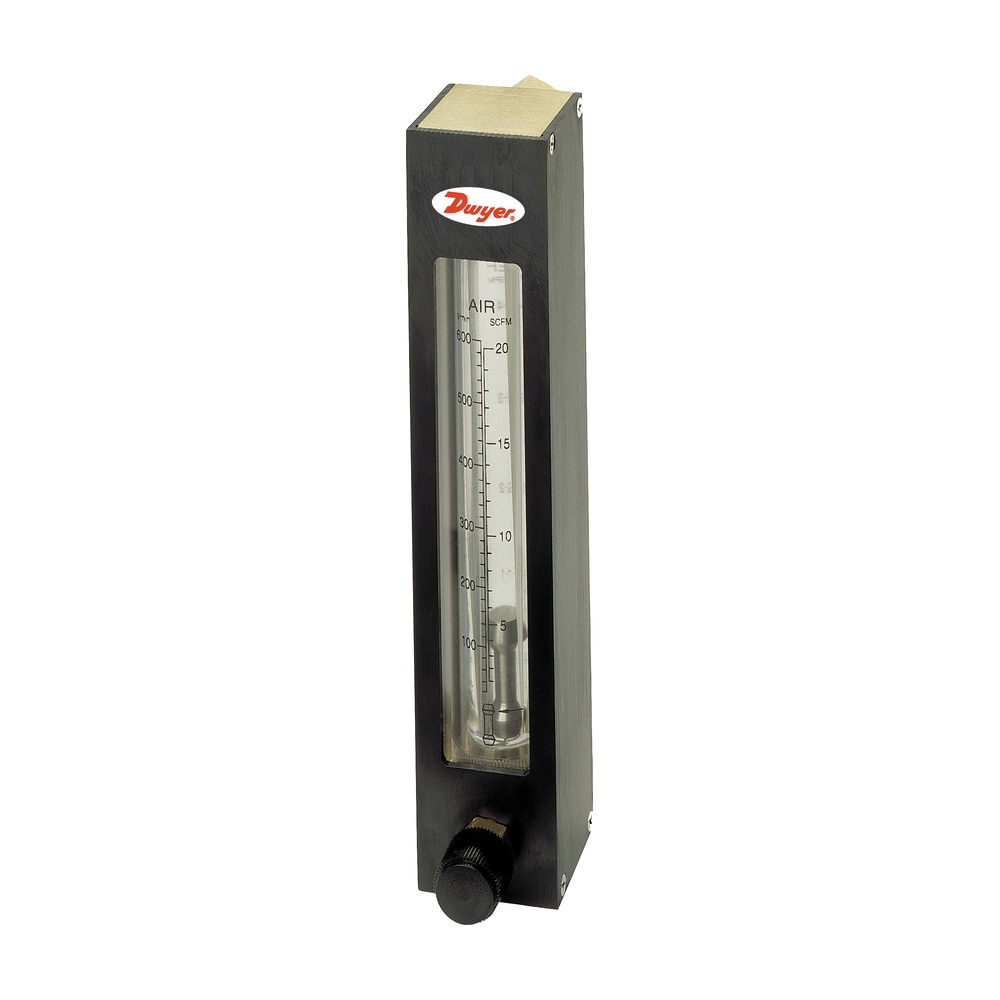 Rotatable scale flowmeter, max. flow rate 30 SCFM (900 SLPM) air, 5 GPM (20 LPM) water.