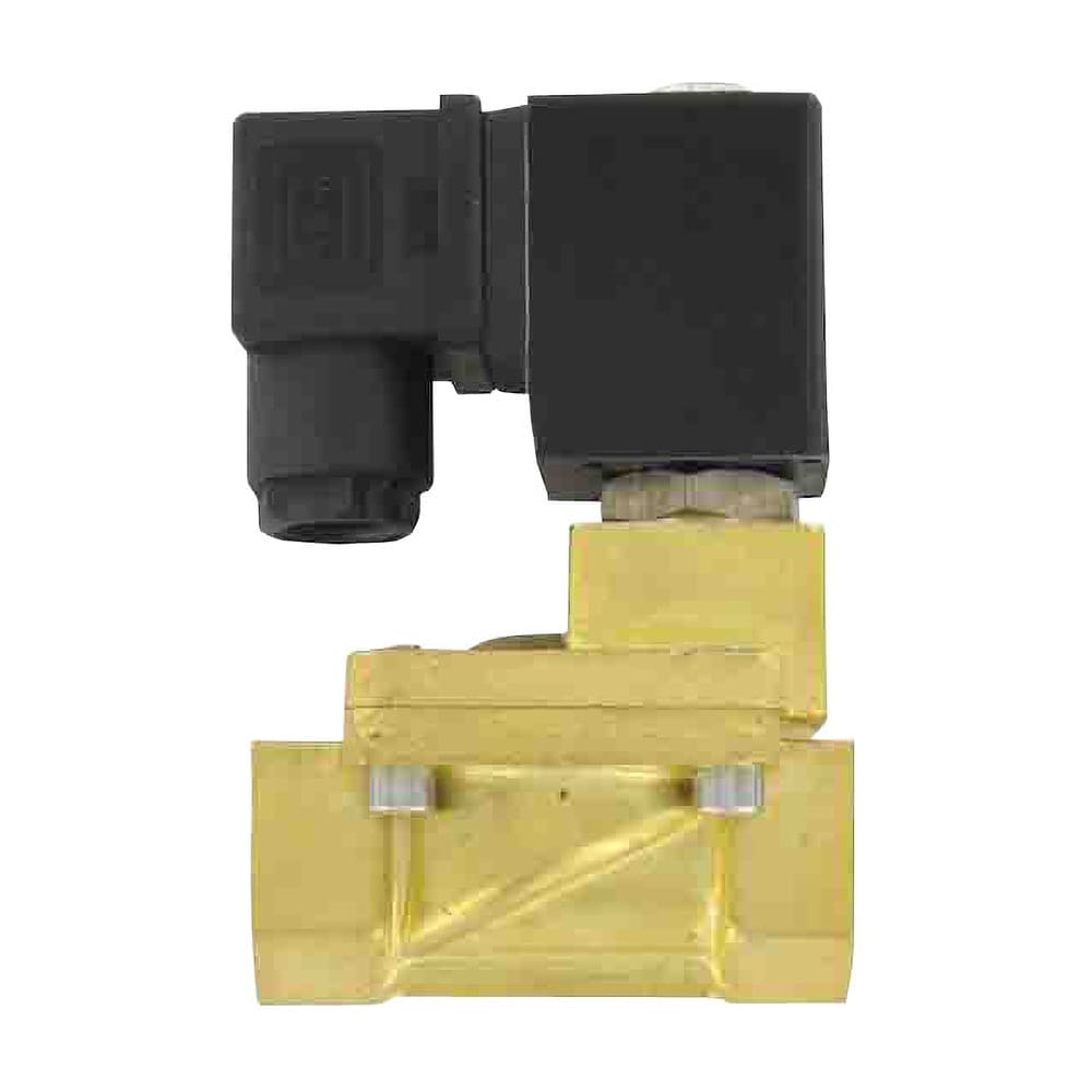 Válvula solenoide compacta de latón de 2 vías, NC, para aire, gas y líquidos, maxima. 176°F
