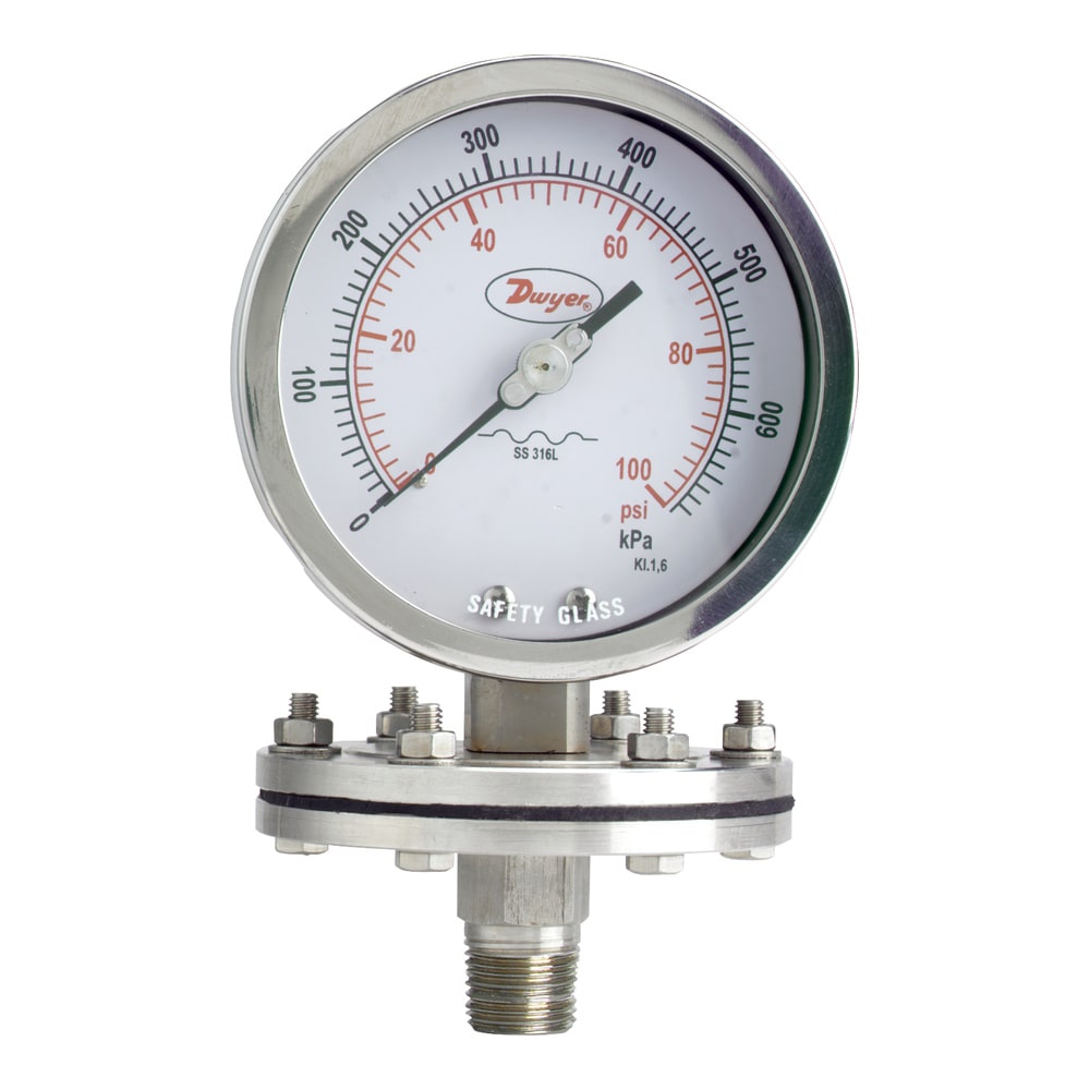 Dual Scale Gages, ± 1.6% Accuracy, 304 SS, PTFE Diaphragm, 300 psi