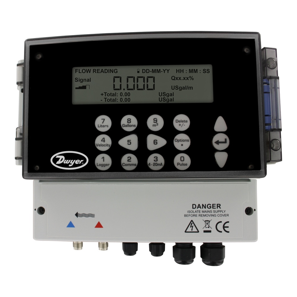Complete Ultrasonic flowmeter set, pipe size range 2 to 79" (50 to 2000 mm), 24 VAC/VDC power supply.