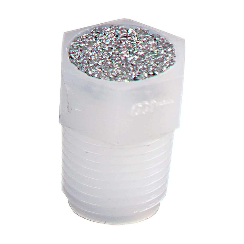 1/8" NPT filter vent plug, nylon and sintered metal.