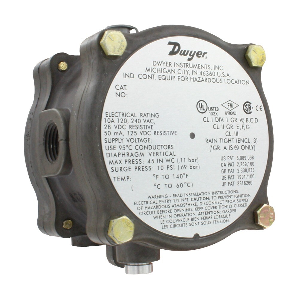 Explosion-Proof Differential Pressure Switch, Weatherproof, UL Listed, 24 V