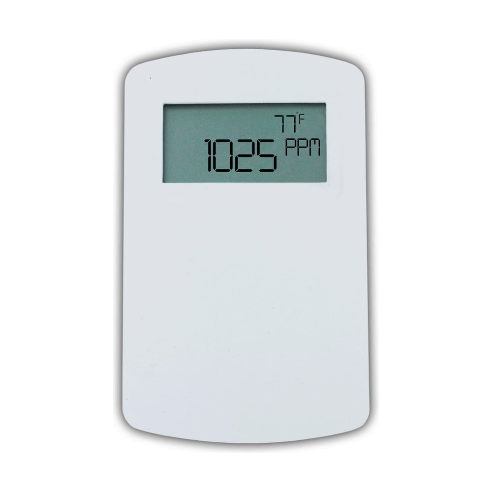 Stat communicant dioxyde de carbone / température / humidité avec point de consigne et fonction de dépassement, sortie Modbus et BACnet, boîtier mural nord-américain, plage 5000 PPM, affichage LCD