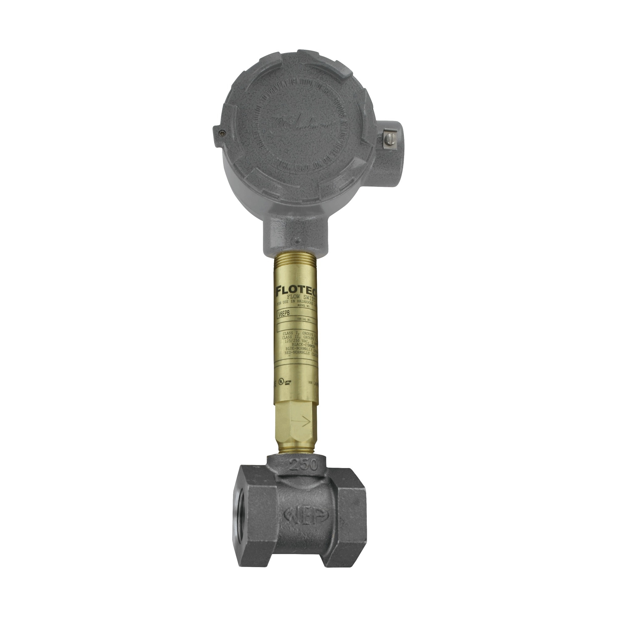 V6EPB-BD1B FLOTECT FLOW SWITCH, BRASS BODY, BRASS TEE, DPDT, 1/2" NPT
