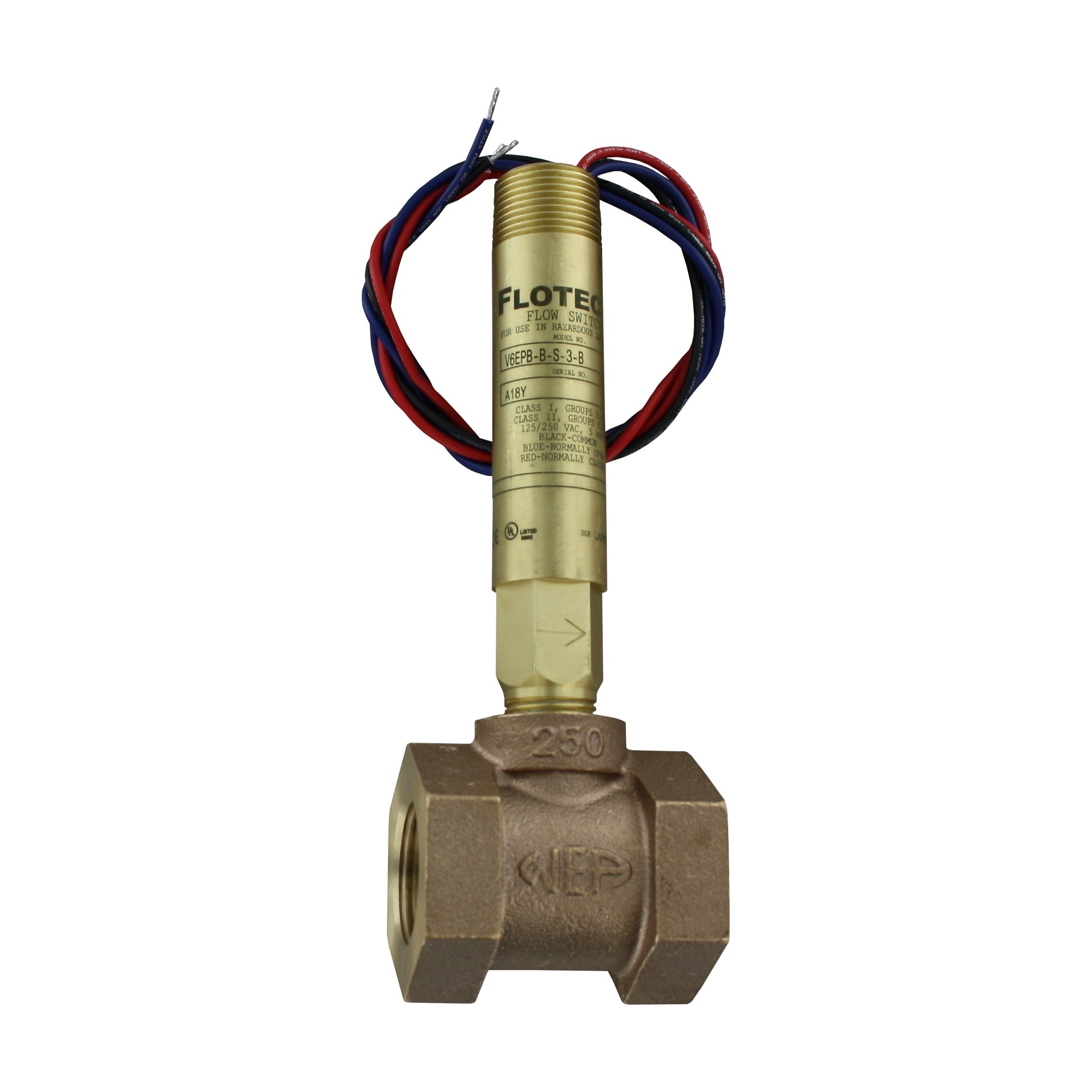 V6EPB-BD1B FLOTECT FLOW SWITCH, BRASS BODY, BRASS TEE, DPDT, 1/2" NPT