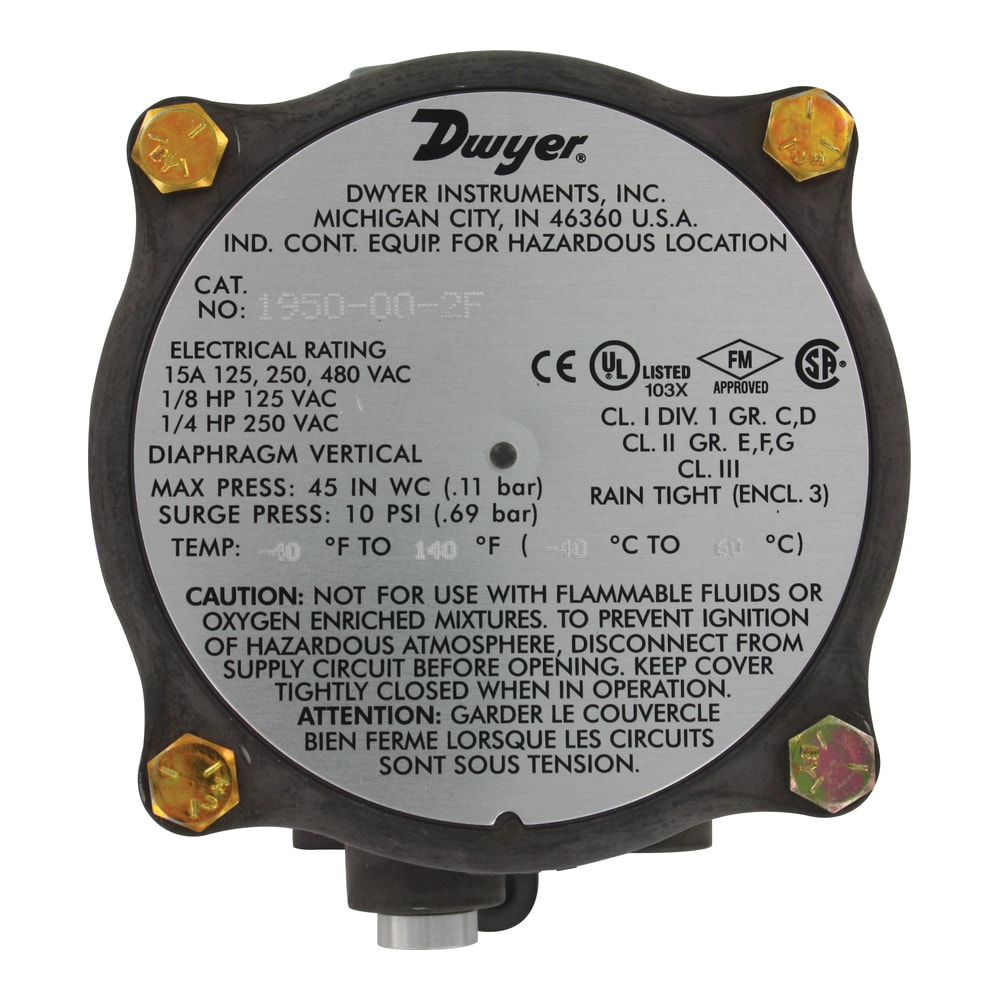 Explosion-Proof Differential Pressure Switch, Weatherproof, 0.03-20 inH2O