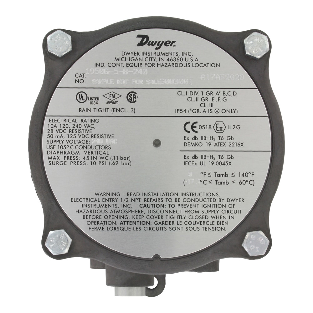 Explosion-Proof Differential Pressure Switch, Weatherproof, UL Listed, 24 V