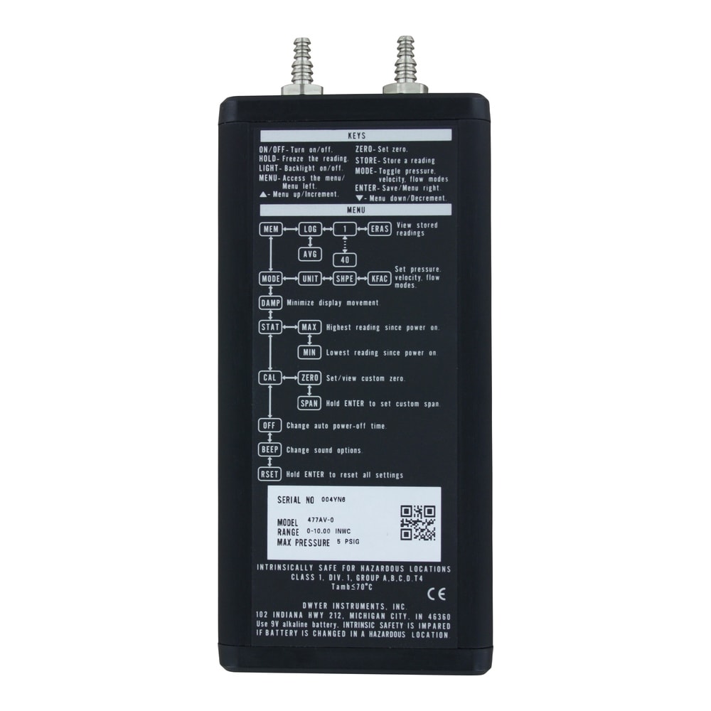Handheld Digital Manometer for Pressure, Flow & Velocity ± Calibration
