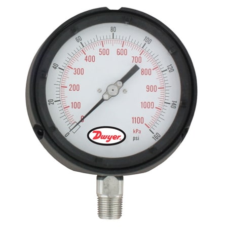 Dampened Process Gage, 0-20,000 psi, ±0.5% Accuracy, Dual Scale, 316L SS