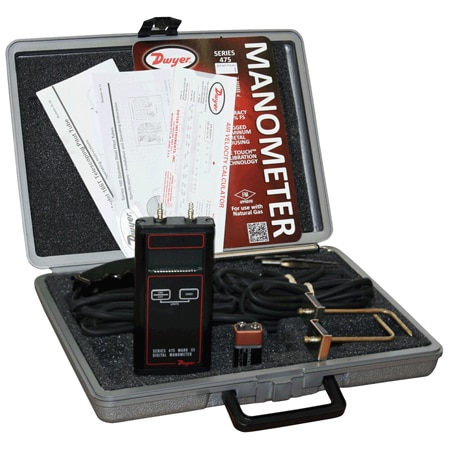 Digital Manometer Kit 0-20 inH2O ± 0.5% Accuracy, LCD, Pitot Tube, Tips