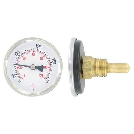 Bi-Metal Hot Water Thermometer, Dual Scales °F/°C, Calibration Screw