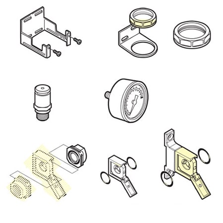 Norgren Excelon® Modular System Accessories, mounting brackets, gauges
