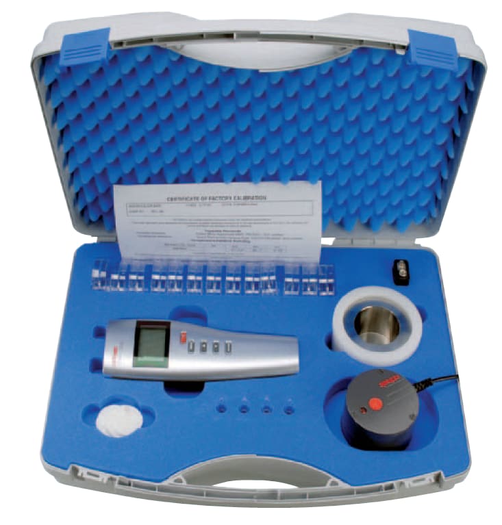 HP23-AW-A-SET-14 handheld set with HC2-AW probe, WP-14-S holder, 100 PS14 cups, EA10/35/50/80 RH standards, AC1124 case. Ideal for on-site water activity testing with AwQuick mode (4–6 min) for stability & shelf-life checks.