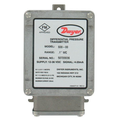 Differential Pressure Transmitter, 0.1 inH2O, 4-20 mA, NEMA 4X, FM Safe