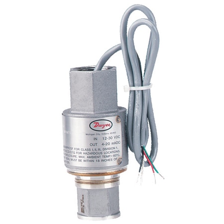 Fixed range pressure transmitter, range 0-15 psi (0-1 bar).