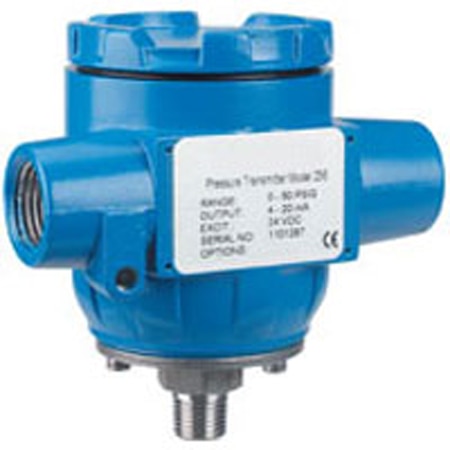 Weatherproof pressure transmitter, range 0-25 psi, overpressure 100 psi.