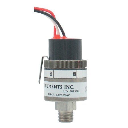 Adjustable pressure switch, set point range 1.6-27.1" Hg (4.1-68.6 cm Hg) increasing, 2.7-28.2" Hg (6.9-71.6 cm Hg) decreasing, ± 1.2" Hg (3.1 cm Hg) repeatability, 1.3-2.7" Hg (3.3-6.9 cm Hg) deadband.