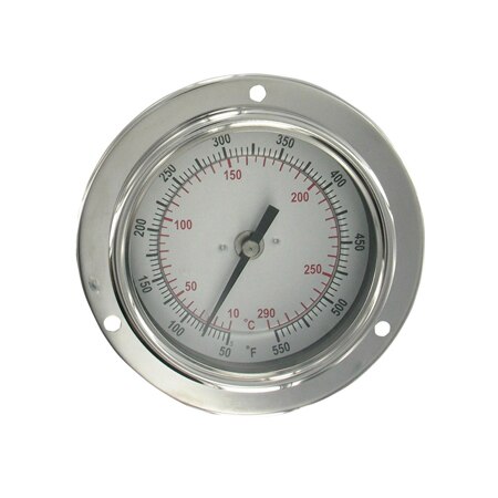 Panel mount bimetal stem thermometer, range -40 to 160°F (-40 to 71.1°C), 6" stem.