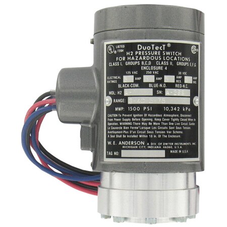 <div data-content-type="html" data-appearance="default" data-element="main">Duotect® dual-action explosion-proof pressure switch, 25-250 psig (1.72-17.2 bar) low range, 30-400 psig (2.07-27.6 bar) high range</div>