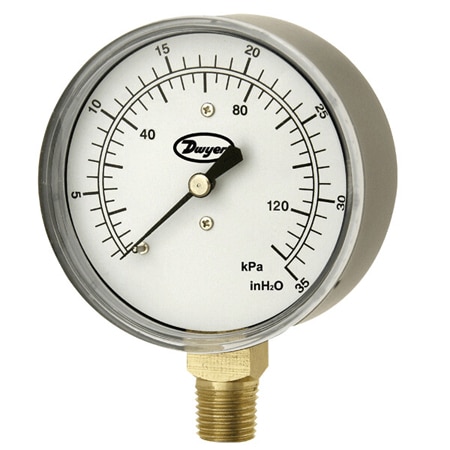 2.5" Low Pressure Gauge, 160 inH2O, Beryllium-Copper Diaphragm