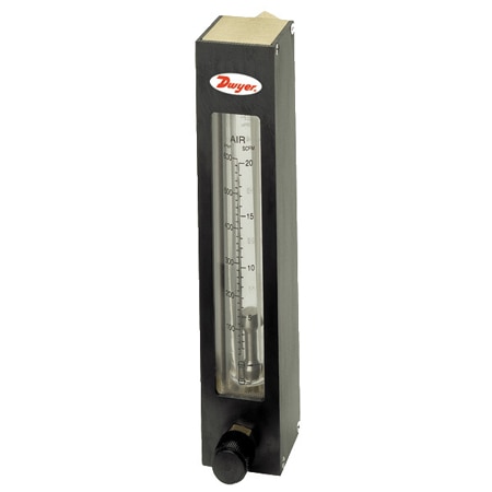 Rotatable scale flowmeter, max. flow rate 15 SCFM (425 SLPM) air, 3 GPM (11.5 LPM) water.