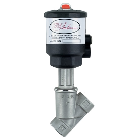 Compact Pneumatic Angle Seat Valve – SS, Fail-Safe, Bi-Directional, 360°