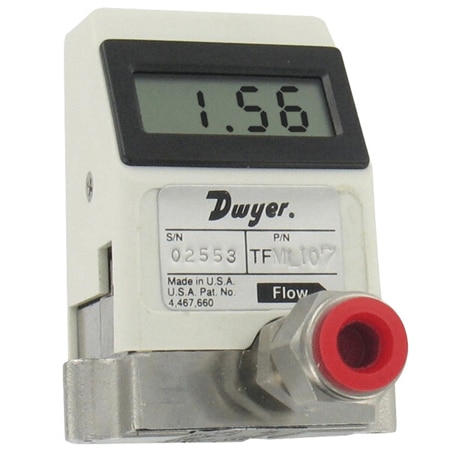 Liquid turbine flow meter, range 16 to 160 GPH (1 to 10 LPM), 3/8" OD connection.