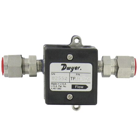 Liquid turbine flow meter, range 3.2 to 32 GPH (0.2 to 2 LPM), 1/4" OD connection.