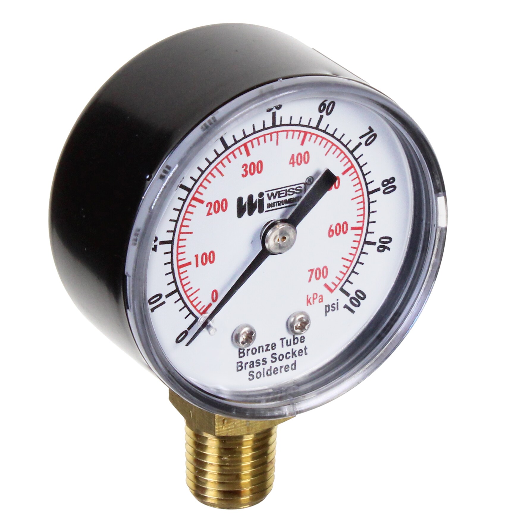 Dual Scale Pressure Gages, ± 2% Accuracy, Brass, 140°F, Bottom/Back Conn.