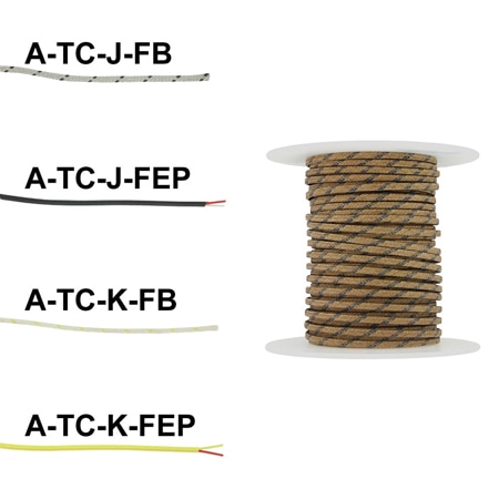 K type, 100' on spool, fiber glass insulation, 450°C, yellow outer sheath, 24 AWG, 0.20 SQMM