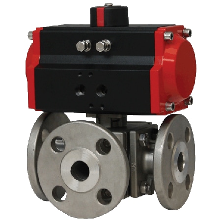 3-Way Flanged SS Ball Valve w/ Electric/Pneumatic Actuator for Flow Control