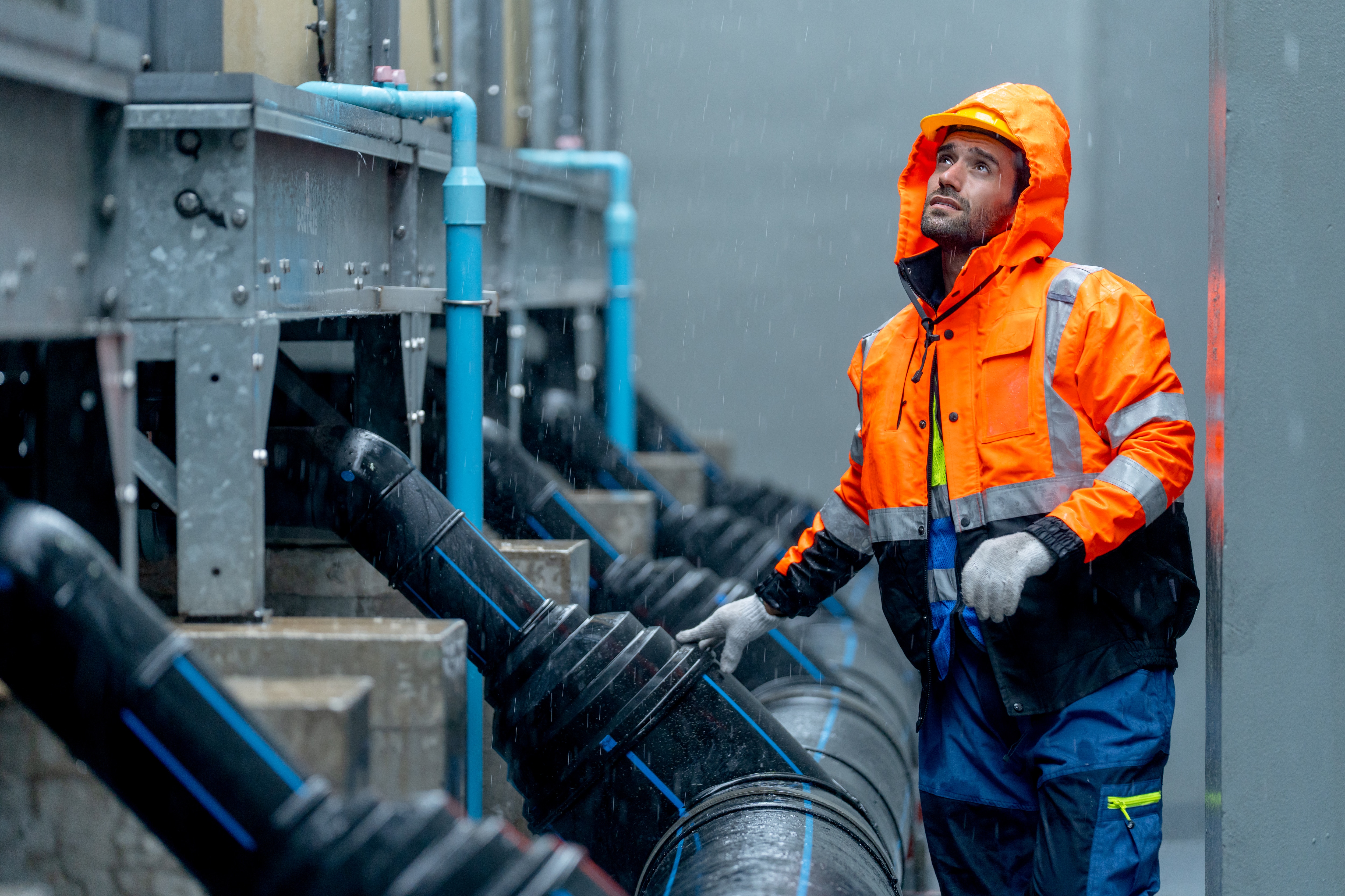 Engineer Inspecting Pipes