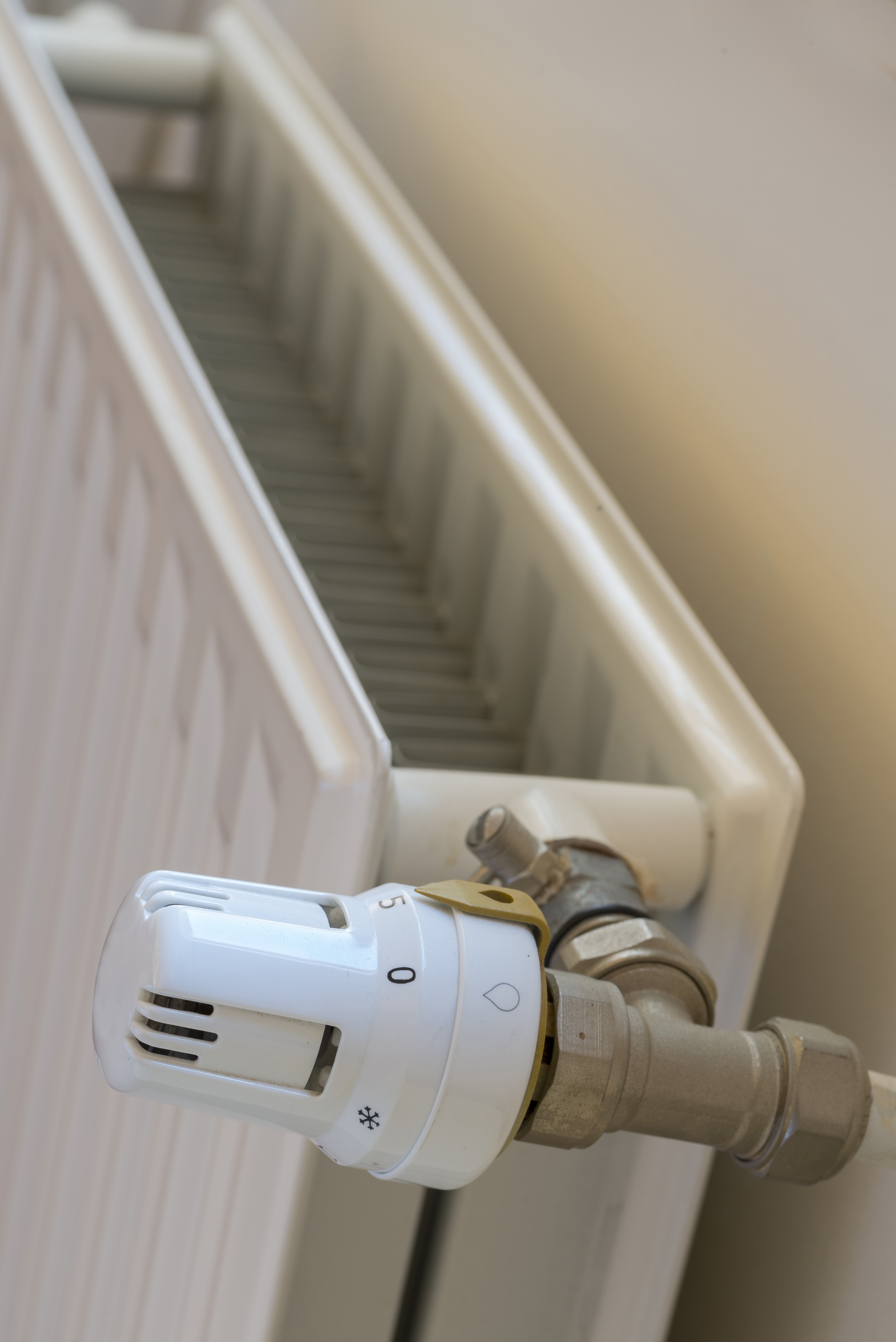 Close-up of a radiator temperature control valve